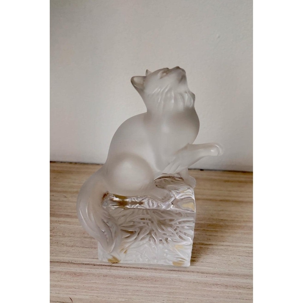 Lalique Kitten on Block Frosted Crystal Figurine VINTAGE